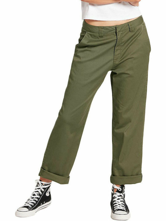 Frochickie Women's Fabric Trousers Boyfriend Fit Khaki