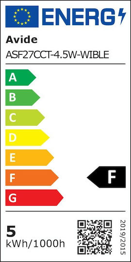 Avide ASF27CCT-4.5W-WIBLE Smart Λάμπα LED 4.5W για Ντουί E27 και Σχήμα A60 Ρυθμιζόμενο Λευκό 400lm Dimmable