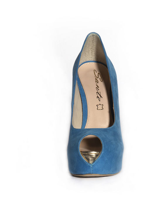 Suede Peep Toe Γόβες Γαλάζιες