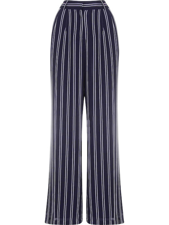 Women's High-waisted Fabric Trousers Navy Blue