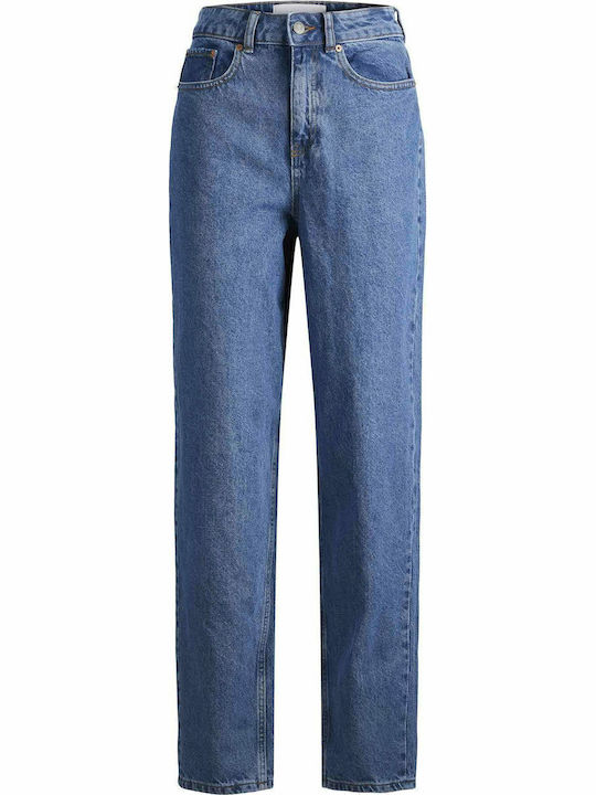 High Waist Women's Jean Trousers in Mom Fit Medium Blue Denim