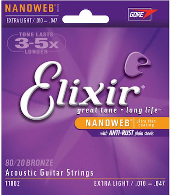 Elixir Set 80/20 Bronz de Corzi pentru Chitară acustică Nanoweb 10 - 47" 11002