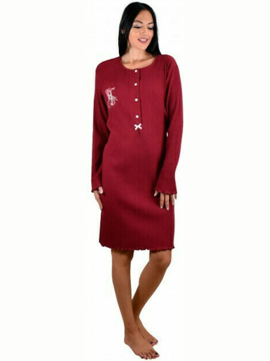 Rachel Winter Cotton Women's Nightdress Burgundy