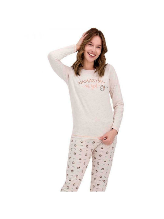 Arnetta Winter Damen Pyjama-Set Baumwolle Beige 1432