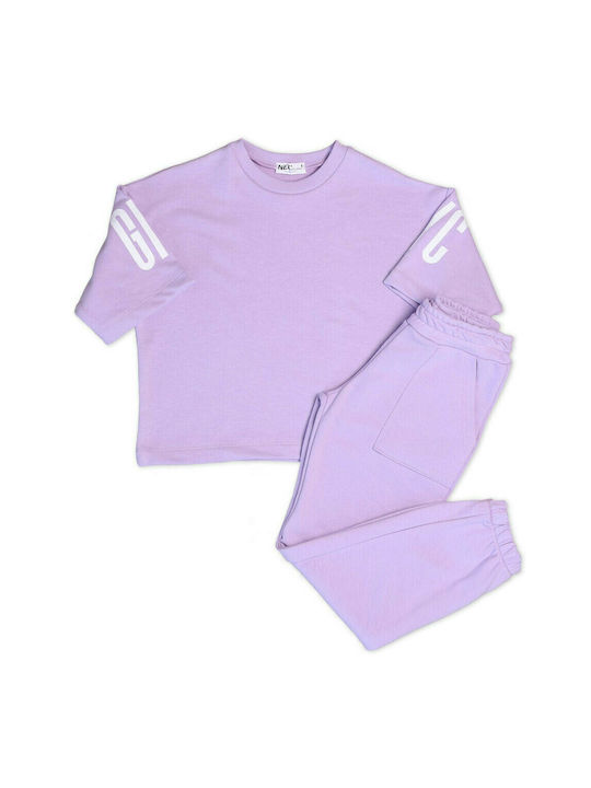 Nek Kids Wear Kids Sweatpants Set Lilac 2pcs