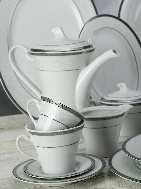 Έμφαση Curl 438 Tea Set with Cup Porcelain in Gray Color 27pcs