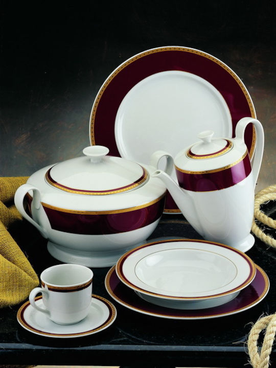 Έμφαση 443 Tea Set with Cup Porcelain in Red Color 27pcs