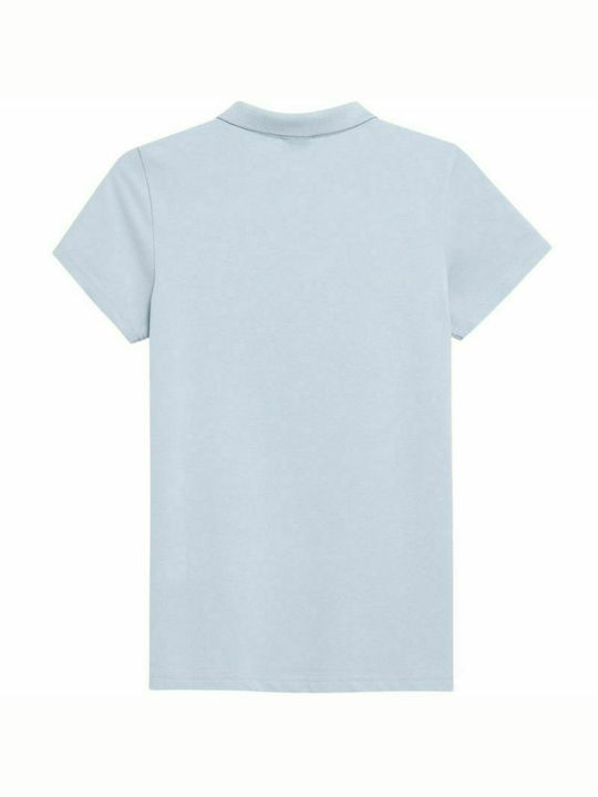 4F Damen Sportlich Polo Bluse Kurzarm Hellblau