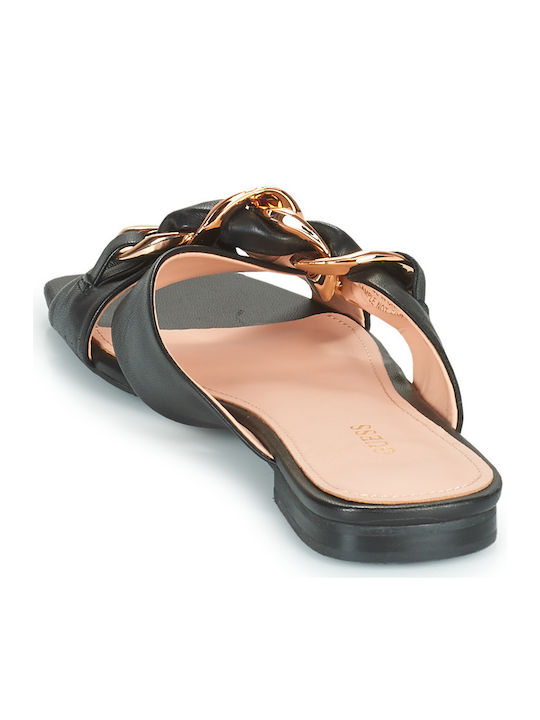 Sameya Leder Flache Sandalen für Damen in Schwarz Farbe