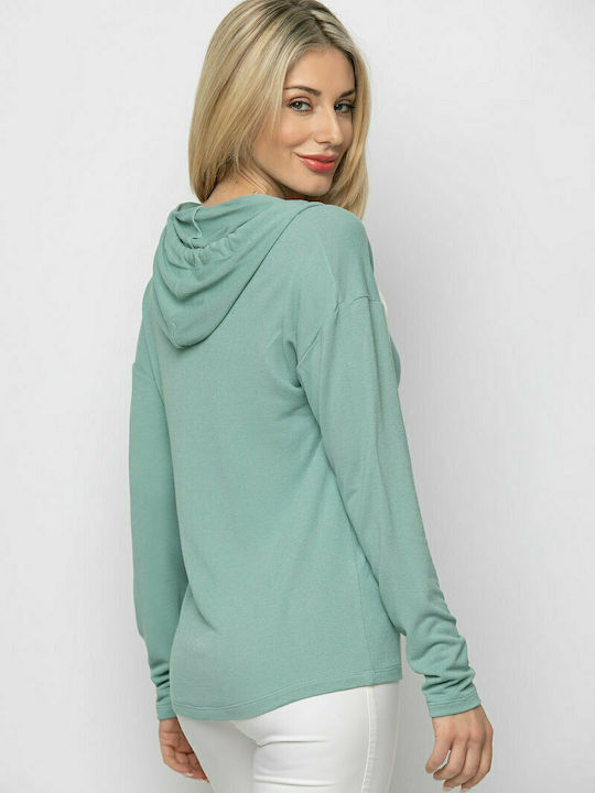 Bellino Women's Blouse Long Sleeve with Hood Turquoise