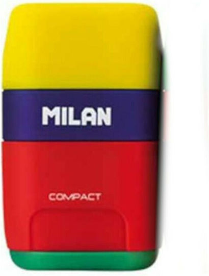 Milan Plastic Double Sharpener with Eraser (Μiscellaneous Designs/Colours) 1pcs