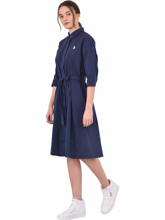 Eloise Summer Midi Shirt Dress with Lace Blue