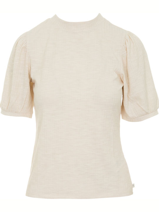 Women's Summer Blouse Short Sleeve Beige