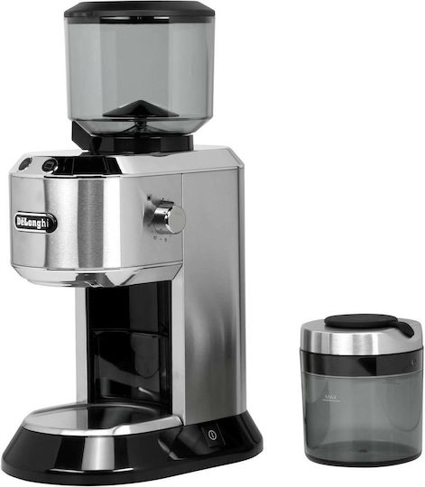 De'Longhi Ηλεκτρικός Μύλος Καφέ 150W με Χωρητικότητα 350gr και 18 Επίπεδα Άλεσης Ασημί