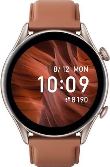 Amazfit GTR 3 Pro Aluminium Waterproof Smartwatch with Heart Rate Monitor (Brown Leather)