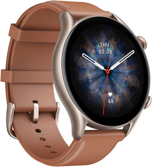 Amazfit GTR 3 Pro Aluminium 46mm Waterproof Smartwatch with Heart Rate Monitor (Brown Leather)