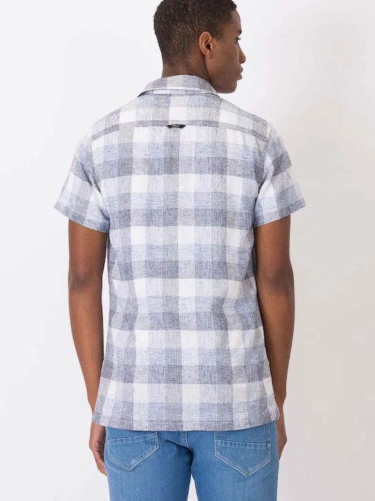 Tiffosi Men's Shirt Short Sleeve Linen Checked Gray