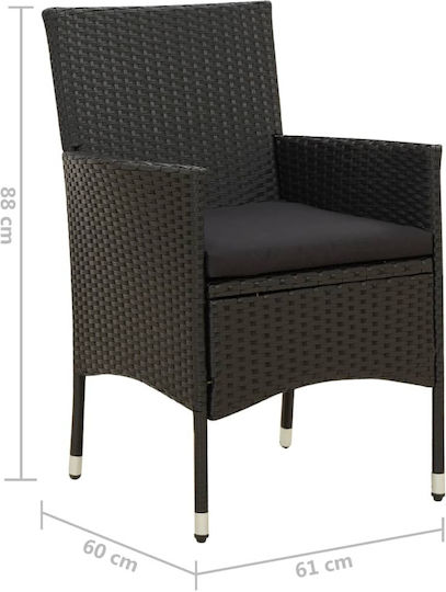 Outdoor Chair Rattan Black Velvet-Black Metal with Cushion 4pcs 61x60x88cm