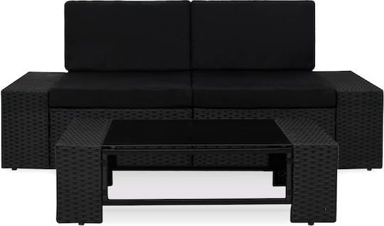 Set Cameră De Zi Pentru Exterior 3 Piese Negru Cu Perne