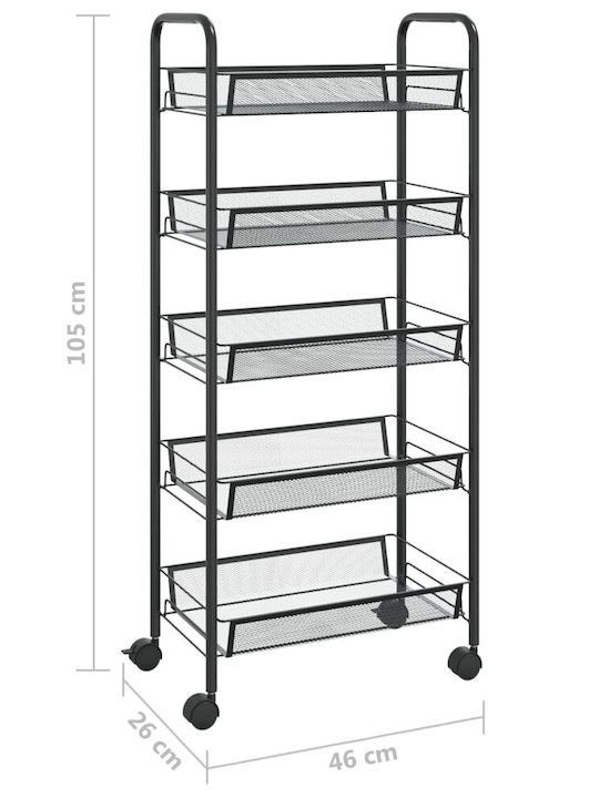 vidaXL Metallic Kitchen Trolley 5 Tiers Black 46x26x105cm