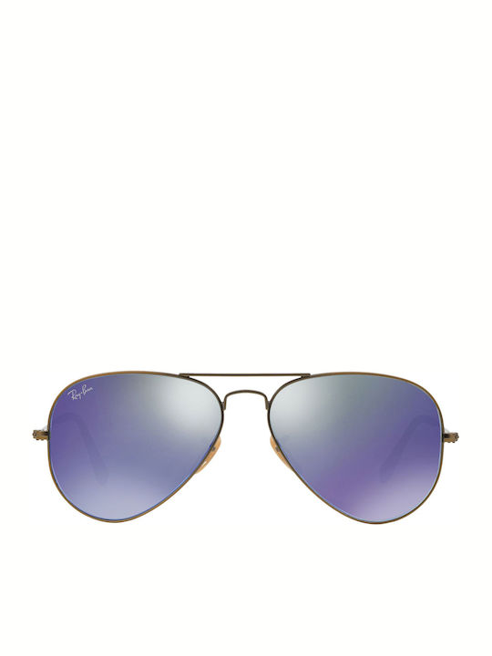 Ray Ban Aviator Unisex Sunglasses with Gold Metal Frame and Blue Mirror Lens RB3025 167/68