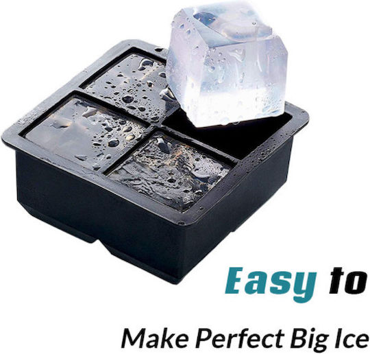 Ice Tray Cube Silicone 4 Slots with Lid Black