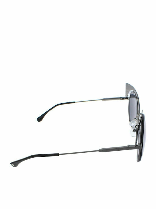 Fendi Women's Sunglasses with Black Metallic Frame and Silver Mirror Lenses