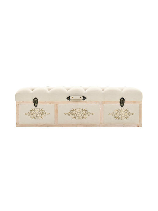 Stool Bench Stool With Storage Space Upholstered with Fabric Cream 110x30x38cm