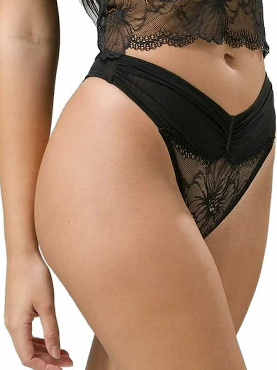 Luna Baumwolle Damen Slip mit Spitze Schwarz