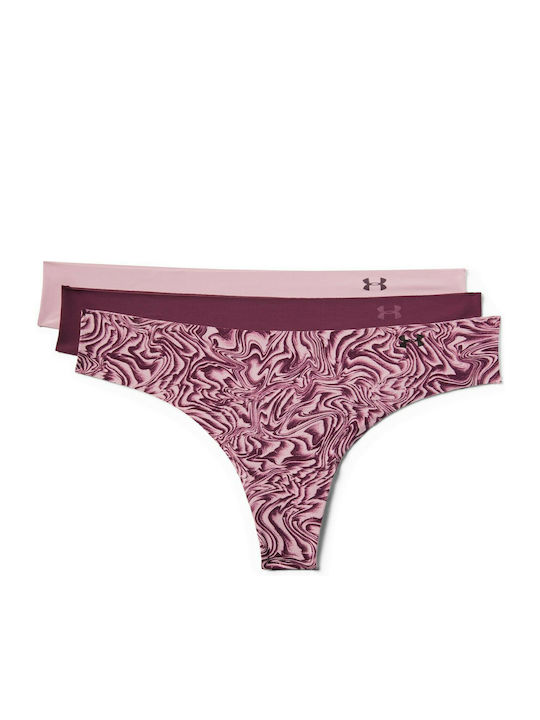 Under Armour Pure Stretch Γυναικεία String 3Pack χωρίς Ραφές Pink/Burgundy