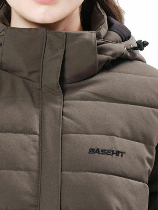 Women's Long Puffer Jacket Waterproof and Windproof for Winter with Hood Khaki