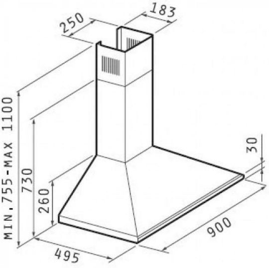 Pyramis Plus Απορροφητήρας Καμινάδα 90cm Inox