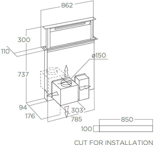 Elica Getup Naked/A/90 Ventilation Mechanism 90cm Gray