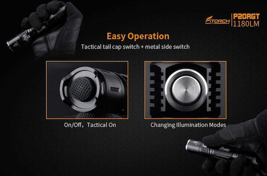 Fitorch Rechargeable Flashlight LED IPX8 with Maximum Brightness 1180lm P20RGT Black