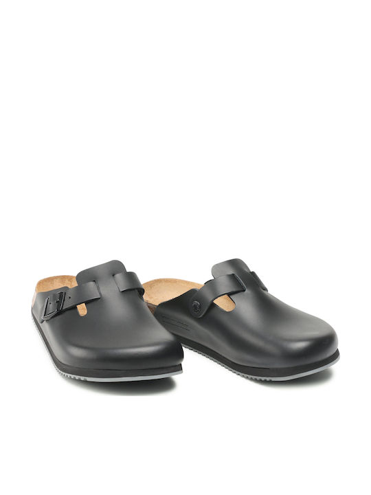 Birkenstock Boston Black Leather Anatomic Clogs Black