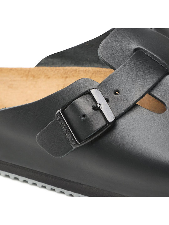 Birkenstock Boston Black Leather Anatomic Clogs Black