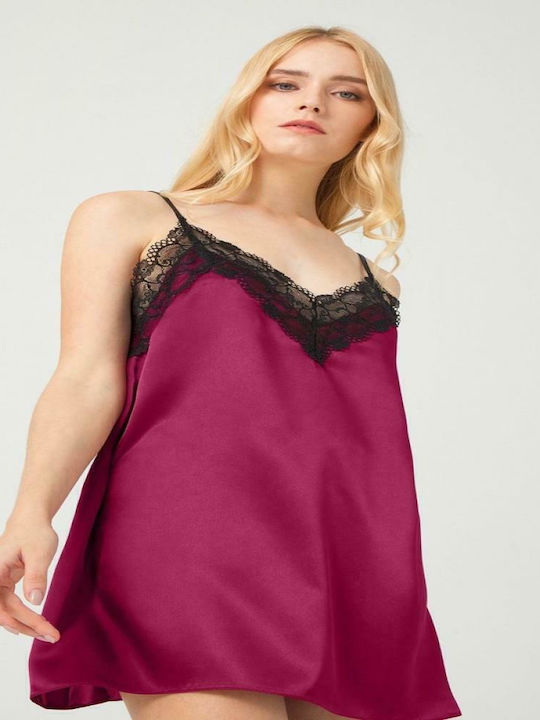 CottonHill Winter Satin Women's Nightdress Burgundy