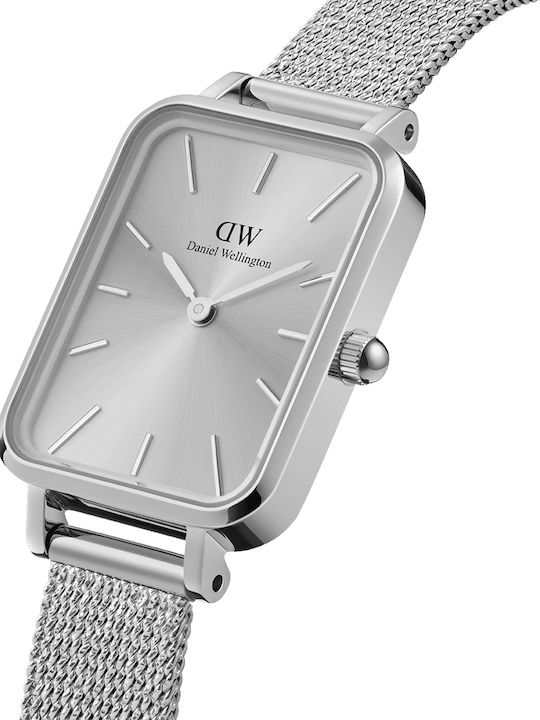 Daniel Wellington Quadro Pressed Melrose Women's Watch with Silver Metal Bracelet