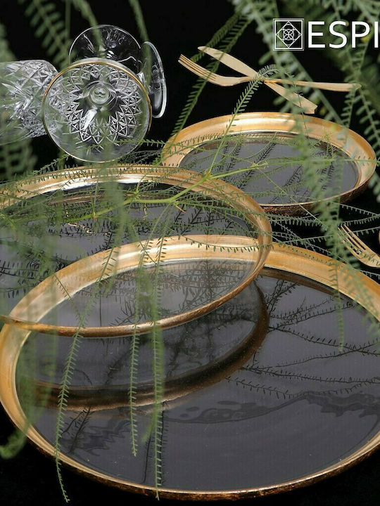 Espiel Round Glass Decorative Platter Leona Golden 28x28x2cm