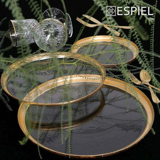 Espiel Leona Dekorative Platte Rund Glas Golden 1Stück 28x28x2cm