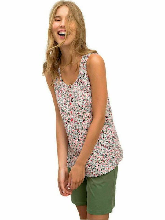Vamp Sommer Damen Pyjama-Set Pink/Green