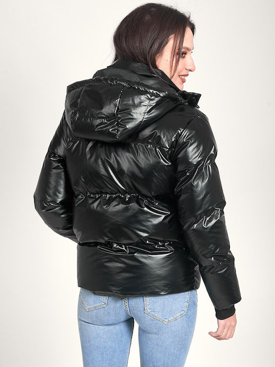 Kurz Damen Puffer Jacke für Winter Schwarz