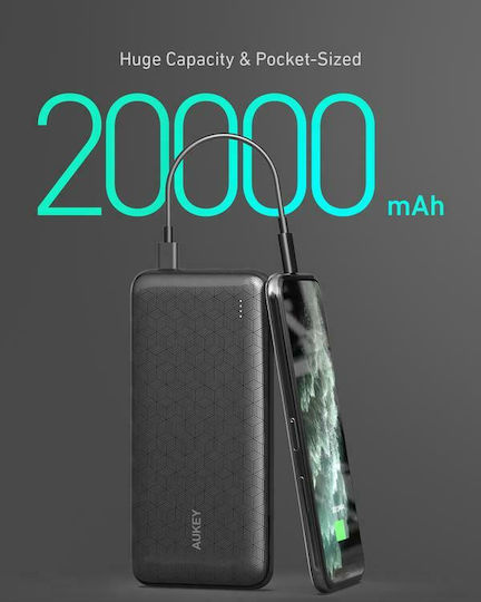 Aukey PB-N93 Power Bank 20000mAh με 2 Θύρες USB-A και Θύρα USB-C Μαύρο