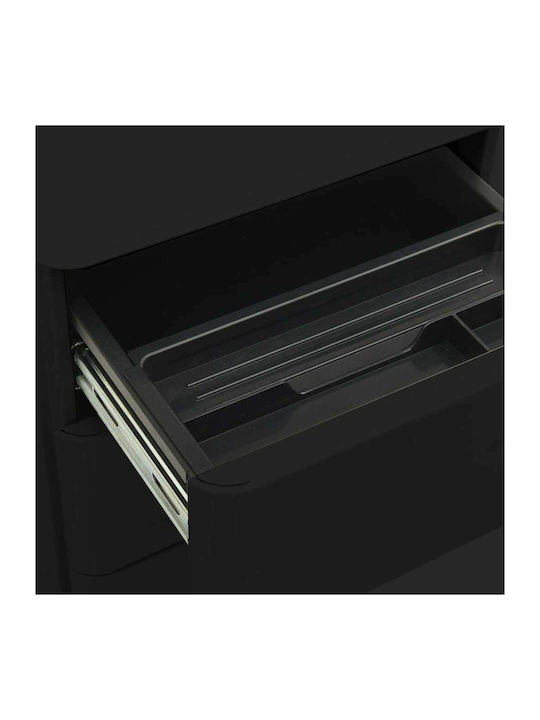 Office Storage Metal Drawer with Wheels, Lock & 3 Drawers Black Velvet-Black Metal L30xW45xH59cm
