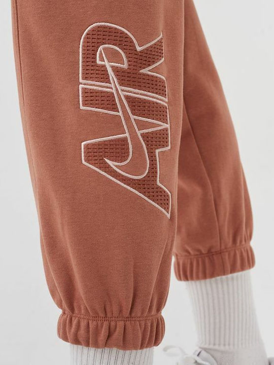 Air Ψηλόμεσο Παντελόνι Φόρμας με Λάστιχο Fleece Mineral Clay/Red Bark/Pink Oxford