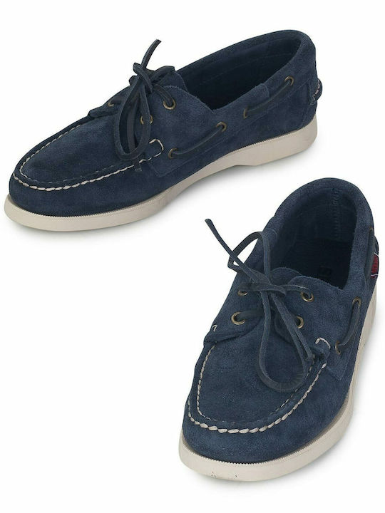 Leather Women's Boat Shoes in Navy Blue Color