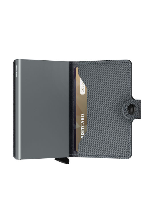 Miniwallet Carbon Δερμάτινο Ανδρικό Πορτοφόλι Καρτών με RFID και Μηχανισμό Slide Γκρι