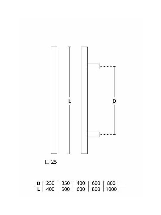 Convex 1139 din oțel inoxidabil mâner de ușă frontală Negru Lungime totală 12000mm Single