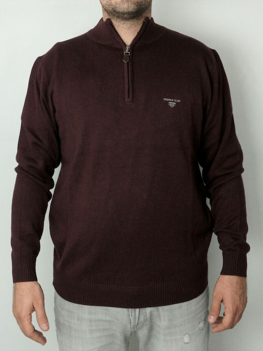 Double Men's Long Sleeve Sweater with Zipper Burgundy