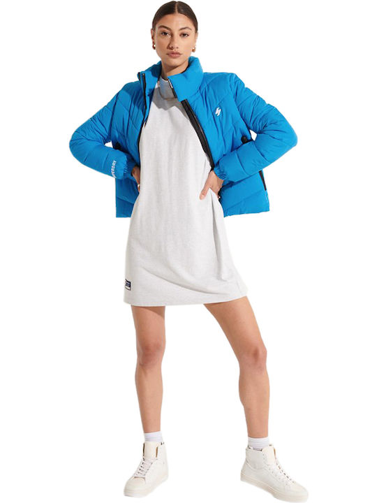 Women's Short Puffer Jacket for Winter Turquoise